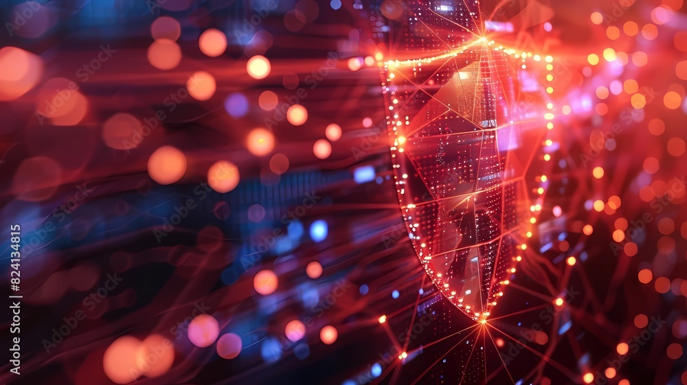 Imagine shield icon with data packets for network security Imagine shield icon with data packets for network security