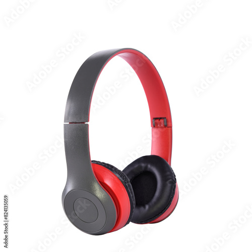  Wireless surround headphones in gray, red, and black colors on a white background