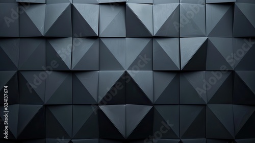 A black and white image of a wall with many triangles. photo