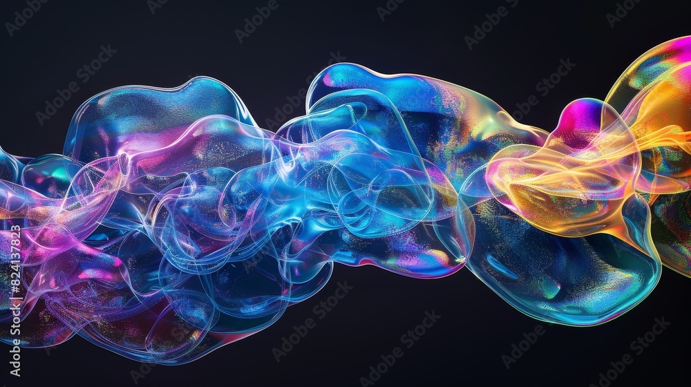 Colorful abstract wave of vibrant, flowing liquid shapes in shades of blue, purple, and yellow on a dark background Colorful abstract wave of vibrant, flowing liquid shapes in shades of blue, purple, and yellow on a dark background