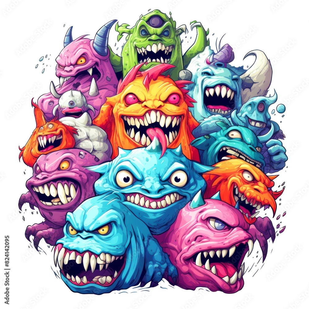 art 80s of monster isolate white background art 80s of monster isolate white background