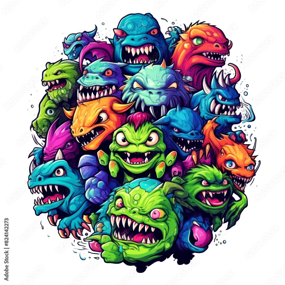 art 80s of monster isolate white background art 80s of monster isolate white background
