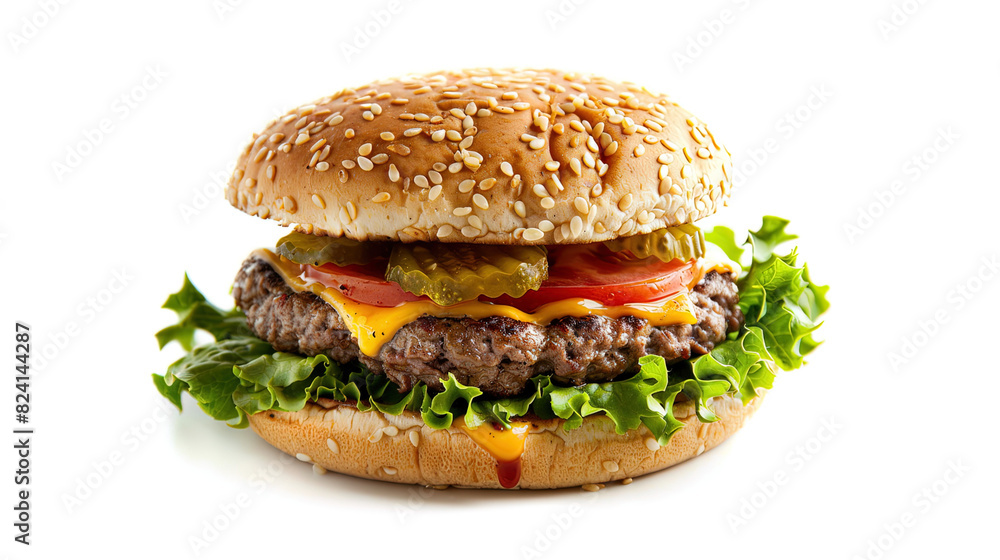 Cheeseburger with Melted Cheese - Burger, Bacon, Picles and Salad Cheeseburger with Melted Cheese - Burger, Bacon, Picles and Salad