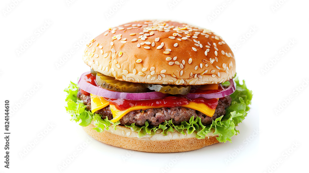 Cheeseburger with Melted Cheese - Burger, Bacon, Picles and Salad Cheeseburger with Melted Cheese - Burger, Bacon, Picles and Salad