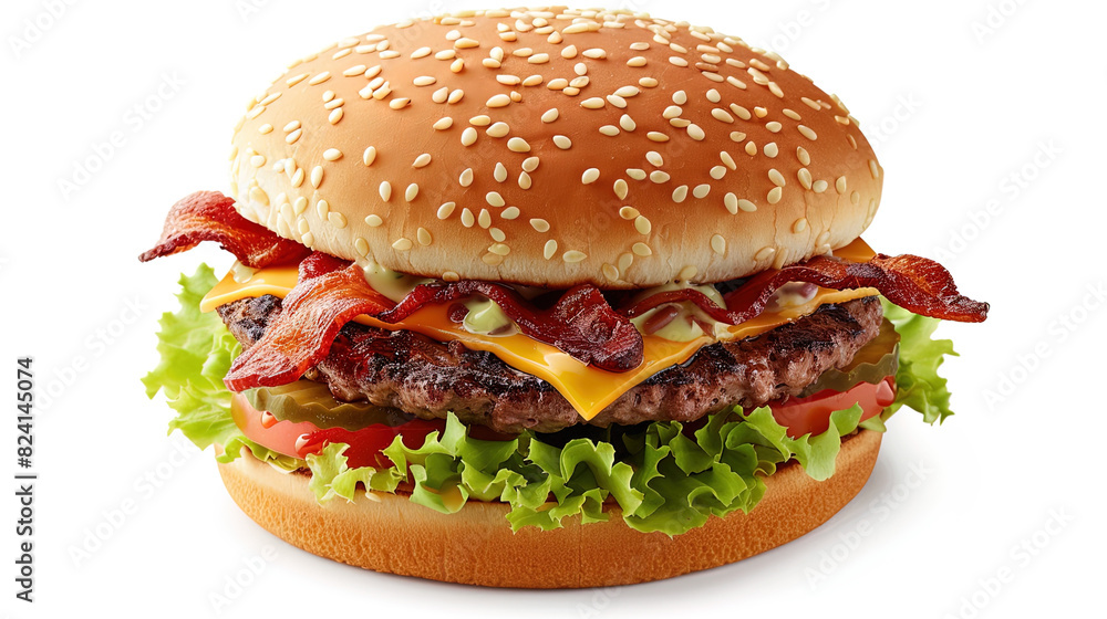 Cheeseburger with Melted Cheese - Burger, Bacon, Picles and Salad Cheeseburger with Melted Cheese - Burger, Bacon, Picles and Salad