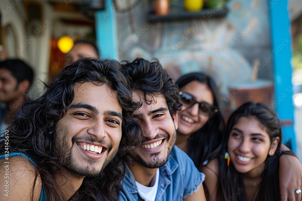 Group of young Indian people having fun in a street food market. Group of young Indian people having fun in a street food market.