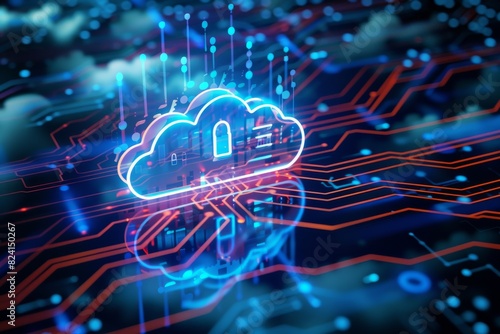 Secure cloud computing with intricate digital networks and advanced data protection technology.