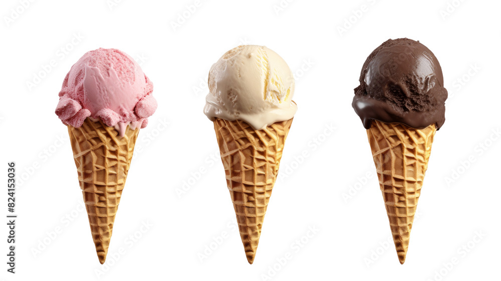 Three Ice Cream in waffles