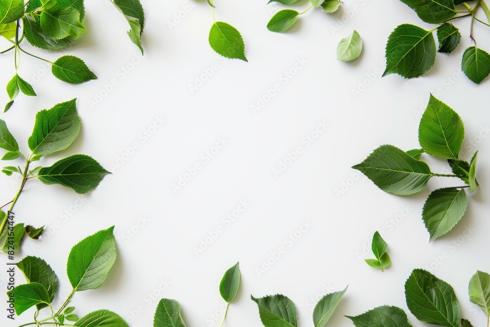 Green leaves creating a border on a white background. Green leaves creating a border on a white background.