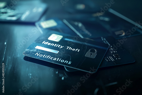 Identity theft concept with credit cards and notification alert