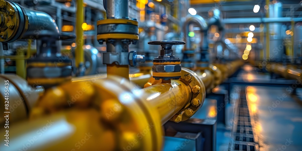 Transport of Chemicals Through Pipes and Valves in a Chemical Factory. Concept Chemical Transportation, Industrial Safety, Valve Maintenance, Pipe Inspection, Factory Operations