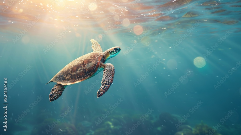 Turtle swimming in the ocean with copy space. World turtle day Turtle swimming in the ocean with copy space. World turtle day