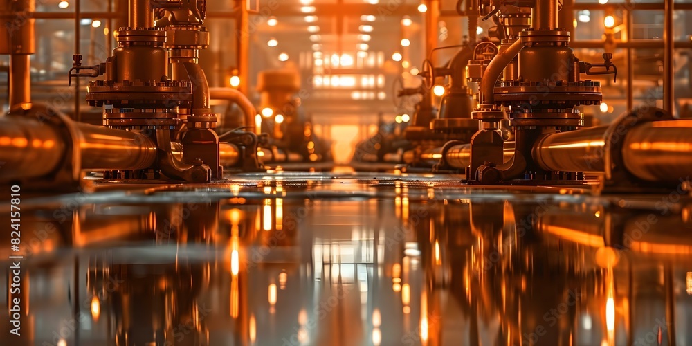 Steel Pipes, Pumps, and Valves in an Industrial Setting. Concept Industrial Photography, Steel Structures, Machinery Close-ups, Manufacturing Facilities Steel Pipes, Pumps, and Valves in an Industrial Setting. Concept Industrial Photography, Steel Structures, Machinery Close-ups, Manufacturing Facilities