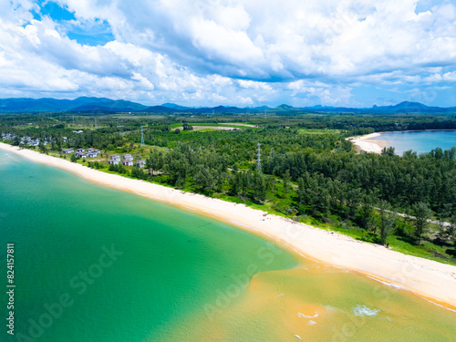 Beautiful beach sea in summer season,Travel and nature environment concept,Sea beach background Top view image from drone