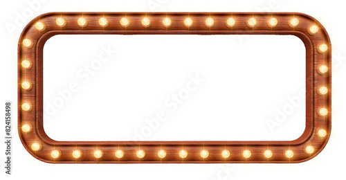 Fototapeta Naklejka Na Ścianę i Meble -  Vintage wooden frame with lights in 3d realistic render with transparent background