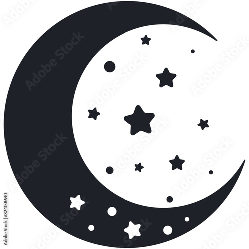 Moon with stars in night sky.