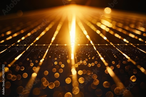 gold contact grid of high sensitivity solar cell in darkness selective focus technology concept photo
