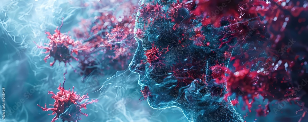 A detailed 3D render of contagion spreading through a human body ...