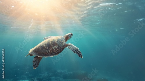 Turtle swimming in the ocean with copy space. World turtle day © Mentari