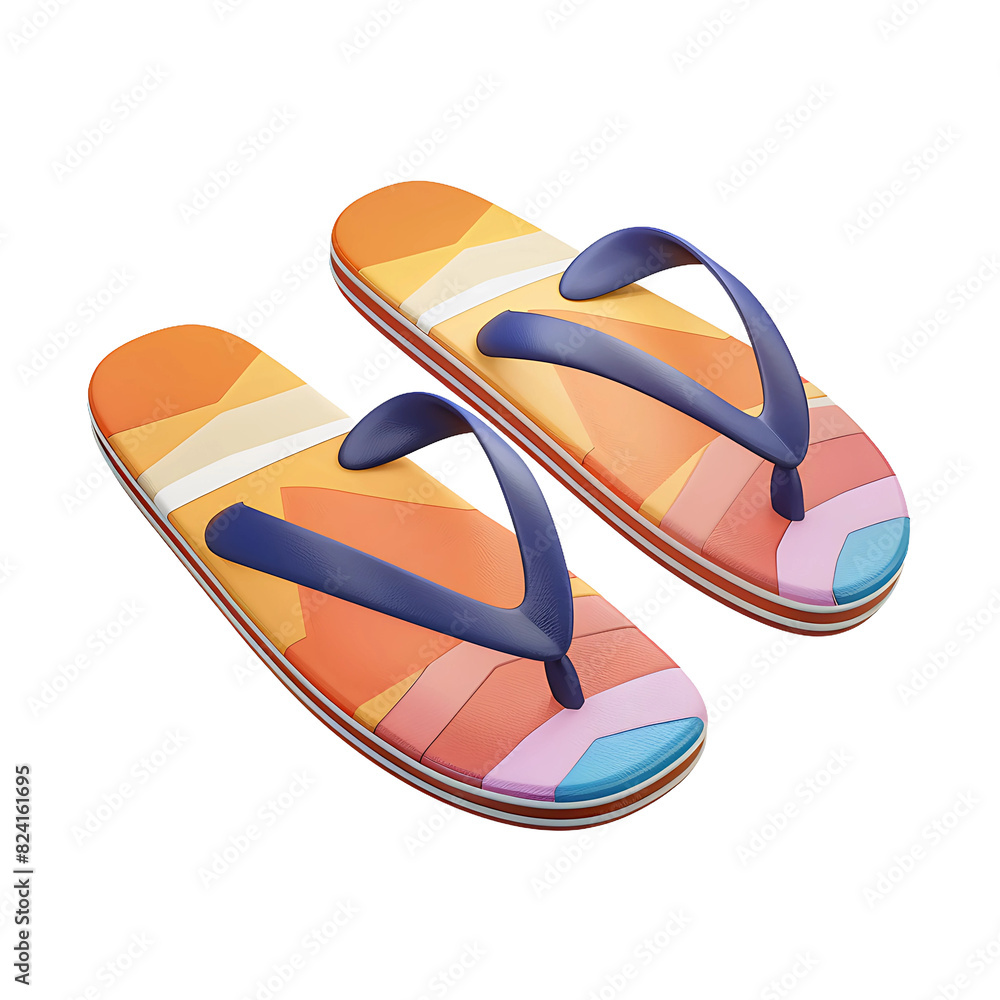 Vibrant flip-flops with geometric patterns, perfect for summer fashion and beachwear Vibrant flip-flops with geometric patterns, perfect for summer fashion and beachwear