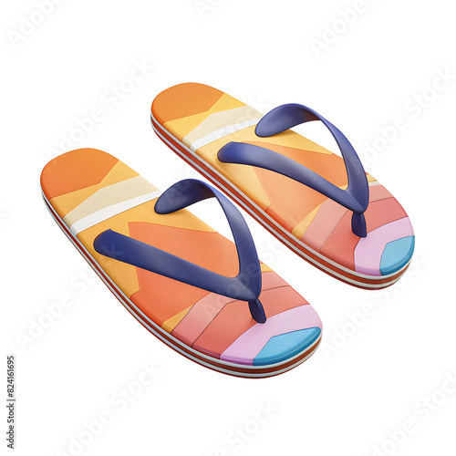 Vibrant flip-flops with geometric patterns, perfect for summer fashion and beachwear