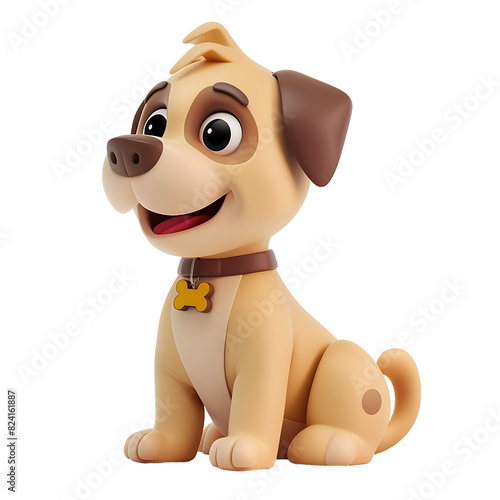 A 3D cartoon puppy with a joyful demeanor  light brown fur  and a bone-tagged collar  evoking a sense of playful charm