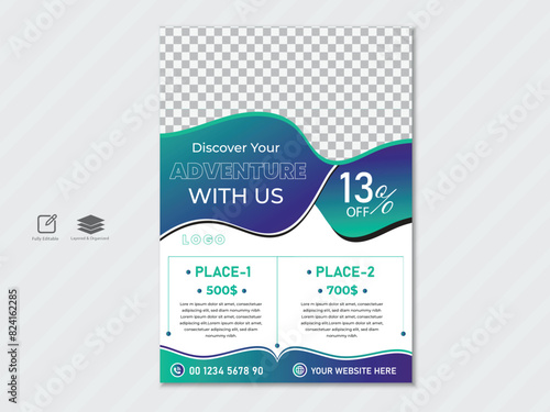 Creative Travel agency advertisement flyer design template 