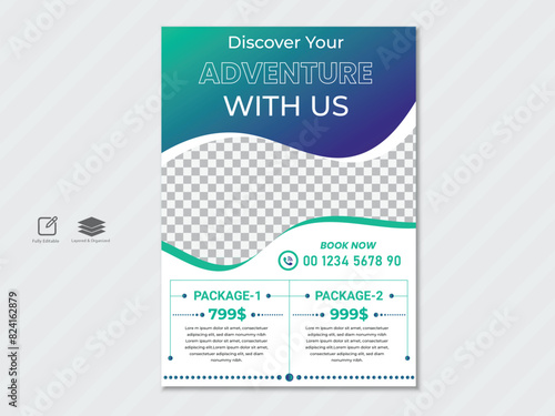 Creative Travel agency advertisement flyer design template 