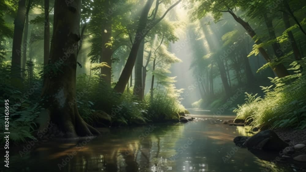 morning in the forest, seamless looping animation video background morning in the forest, seamless looping animation video background