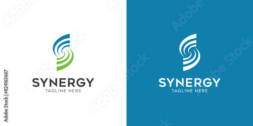 letter S logo design template, the logo concept Synergy of two or more entities working together, The interlocking circles represent the coming together of diverse elements