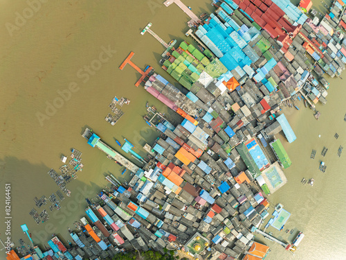 Aerial view of Panyee island in Phang Nga Thailand,High angle view Floating village, Koh Panyee fishing village island in Phang Nga, Thailand photo