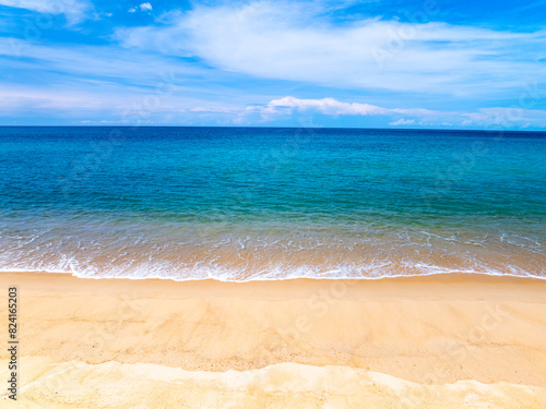 Beautiful beach sea in summer season Travel and nature environment concept Sea beach background Top view image from drone