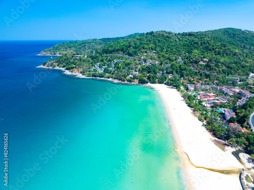 Beautiful beach sea in summer season,Travel and nature environment concept,Sea beach background Top view image from drone © panya99