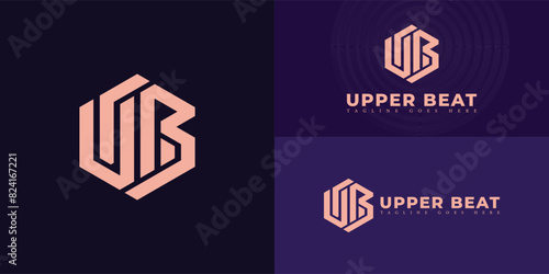 Abstract initial hexagon letter UB or BU logo in luxury gold color isolated on multiple background colors. The logo is suitable for e-commerce app business logo design inspiration templates.