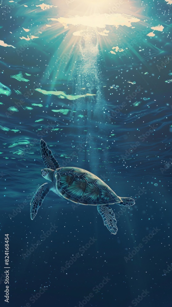 Turtle swimming in the ocean with copy space. World turtle day Turtle swimming in the ocean with copy space. World turtle day