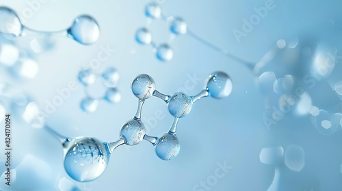 Connected water molecules on a light blue background made with AI generative technology