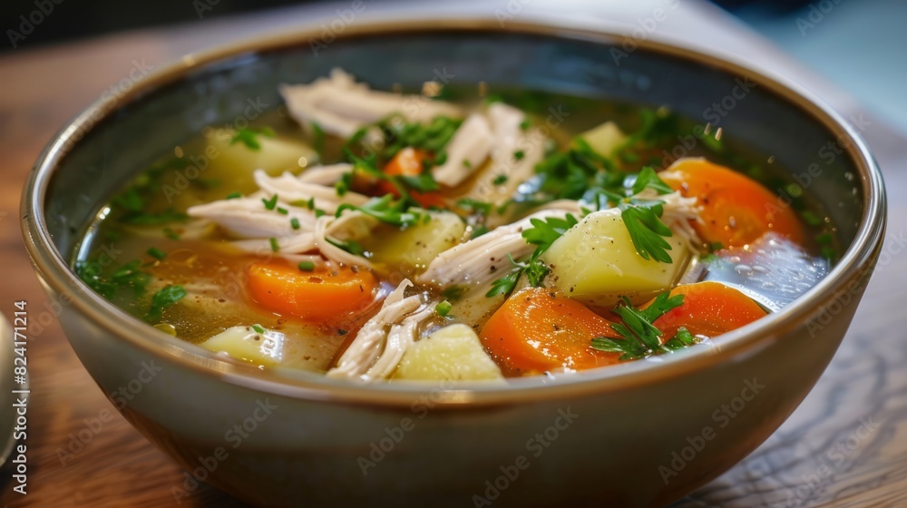 Chicken soup with copy space area. Delicious food Chicken soup with copy space area. Delicious food