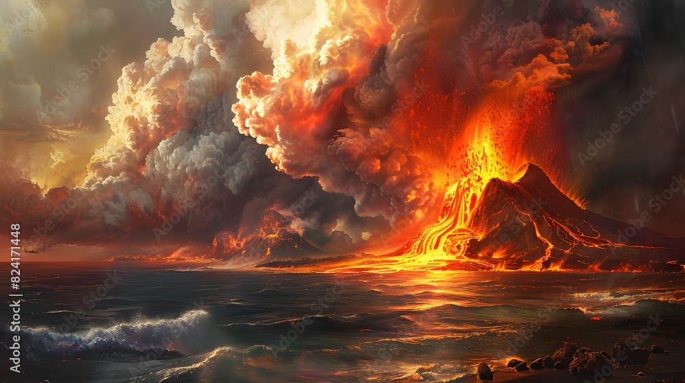 an erupting mountain spewing fiery ash into the sky an erupting mountain spewing fiery ash into the sky