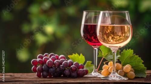 Wallpaper Mural Glasses of wine with bunches of red and green grapes in the background, creating an inviting and elegant setting. Perfect for themes related to wine, vineyards, and gourmet experiences Torontodigital.ca