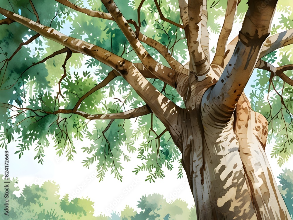 Fototapeta premium Tree Nature Landscape Watercolor Art