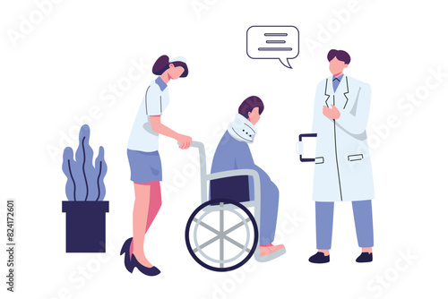 The nurse is pushing the patient flat style illustration vector design