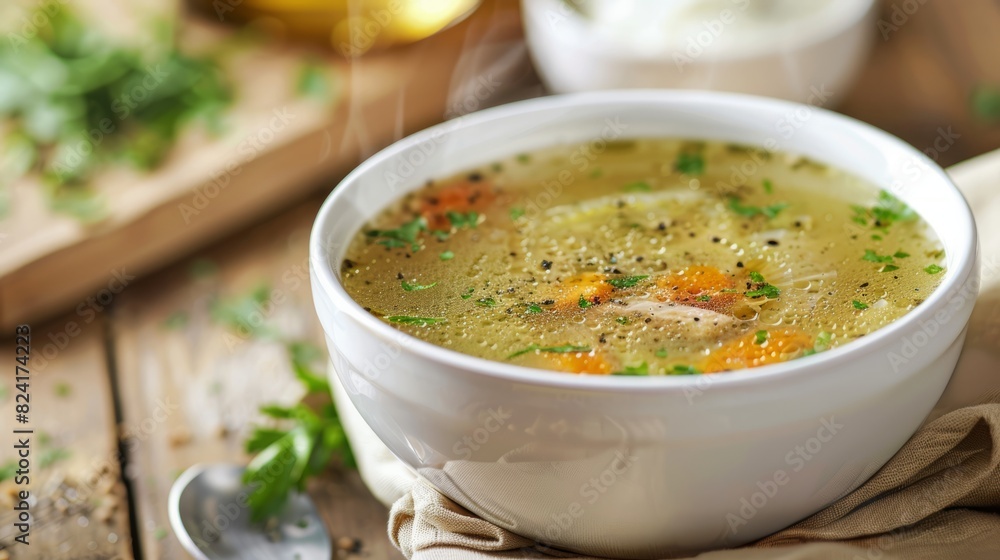 Chicken soup with copy space area. Delicious food Chicken soup with copy space area. Delicious food