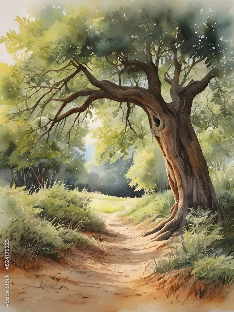 Fototapeta premium Tree Nature Landscape Watercolor Art