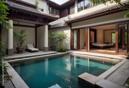 Private Swimming pool, resort swimming pool. contemporary, modern design. retreat.  © Gia