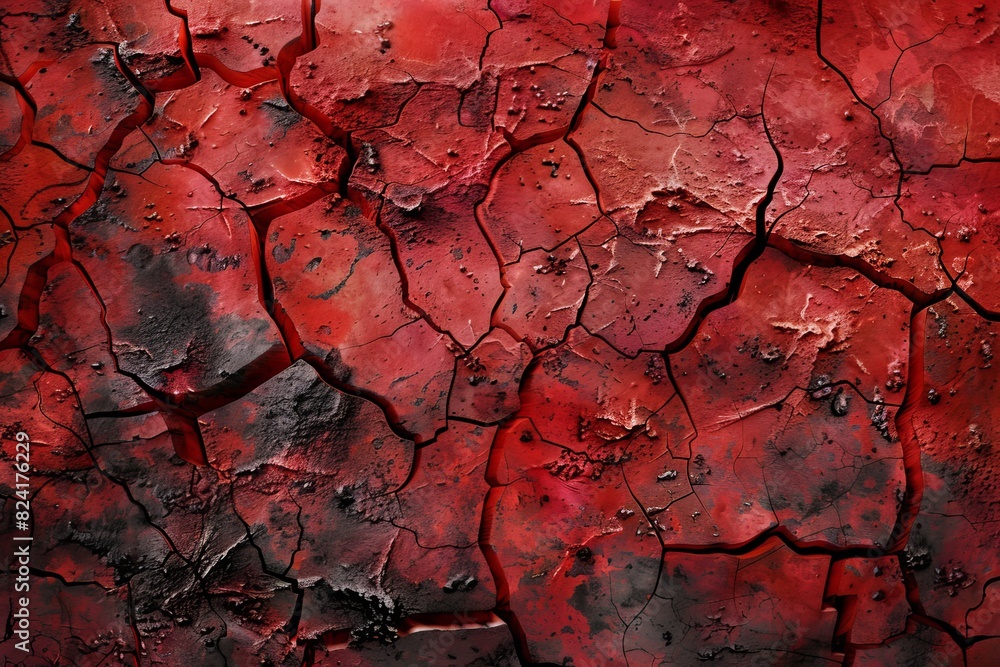 Naklejka premium heat red cracked ground texture after eruption volcano