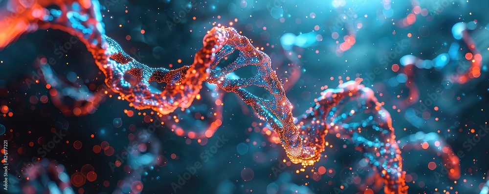 Abstract visualization of genetic disorder with broken DNA strands, Cyberpunk, Neon Colors, High Detail, Highlighting genetic errors Abstract visualization of genetic disorder with broken DNA strands, Cyberpunk, Neon Colors, High Detail, Highlighting genetic errors