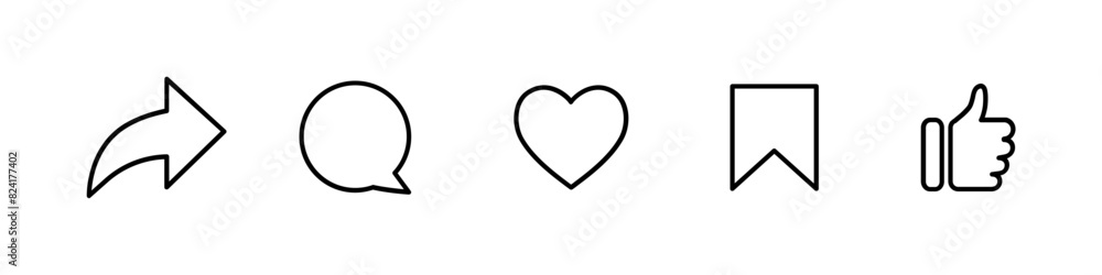 Icon Set Post Social Media, Like, Save, Comment, subscribe, and Share Icon Set Post Social Media, Like, Save, Comment, subscribe, and Share