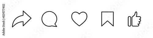 Icon Set Post Social Media, Like, Save, Comment, subscribe, and Share