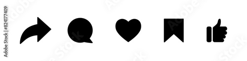 Icon Set Post Social Media, Like, Save, Comment, subscribe, and Share