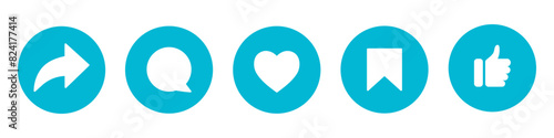 Icon Set Post Social Media, Like, Save, Comment, subscribe, and Share